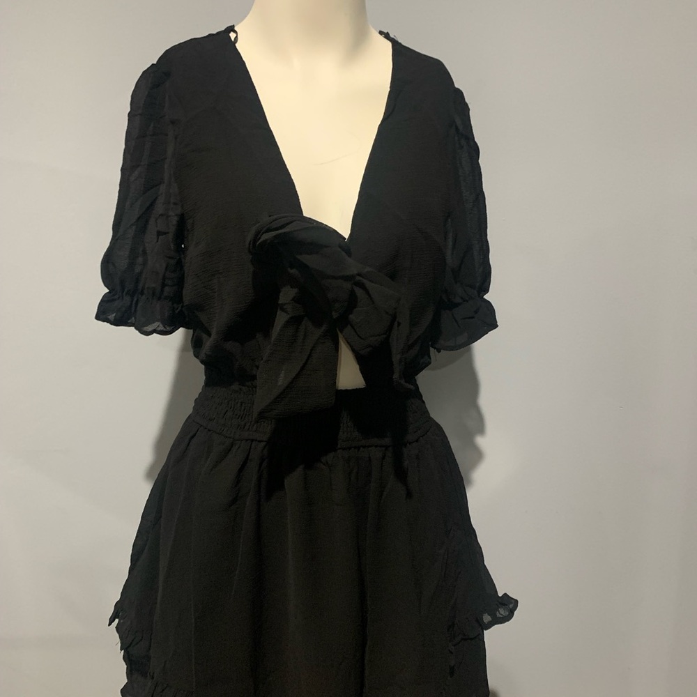 Black Ruffled Short Sleeve Dress